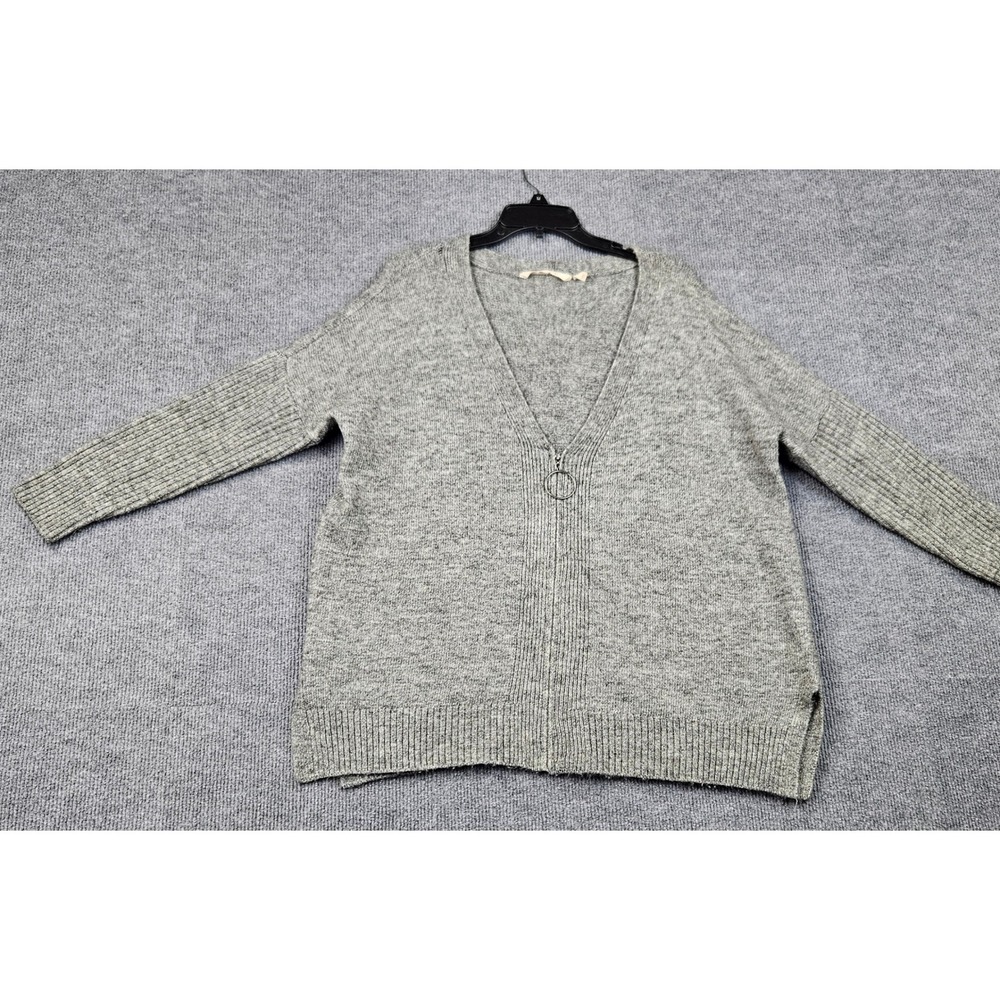 Soft Surroundings Grey Marl Wool Blend Zip Ring Neck Sweater Womens Medium